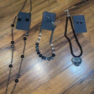 Chic Fashion Jewelry Black and Gray Statement Necklaces & Earrings
